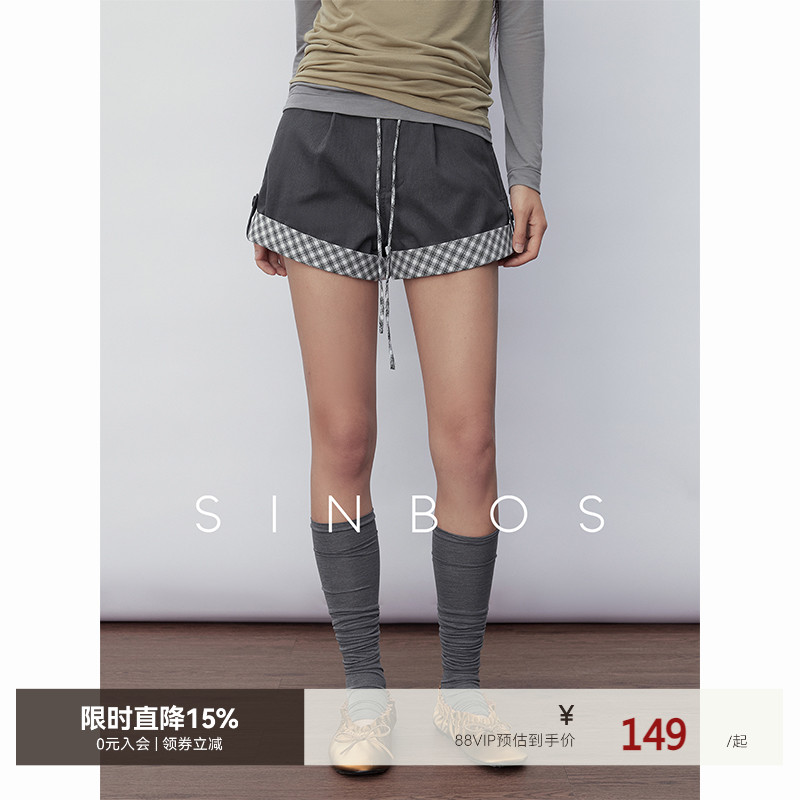 SINBOS剑桥故事 复古撞色纯棉休闲廓形A字裤型短裤女2025夏季新款