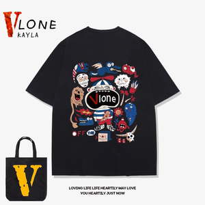 VLONE KAYLA联名短袖T恤男女同款夏季新款圆领潮牌宽松情侣体恤