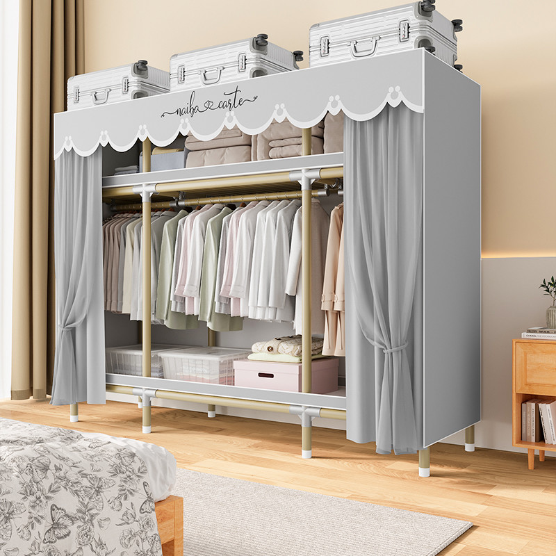 简易衣柜家用卧室结实耐用出租房组装布衣柜全钢架加粗加厚收纳柜