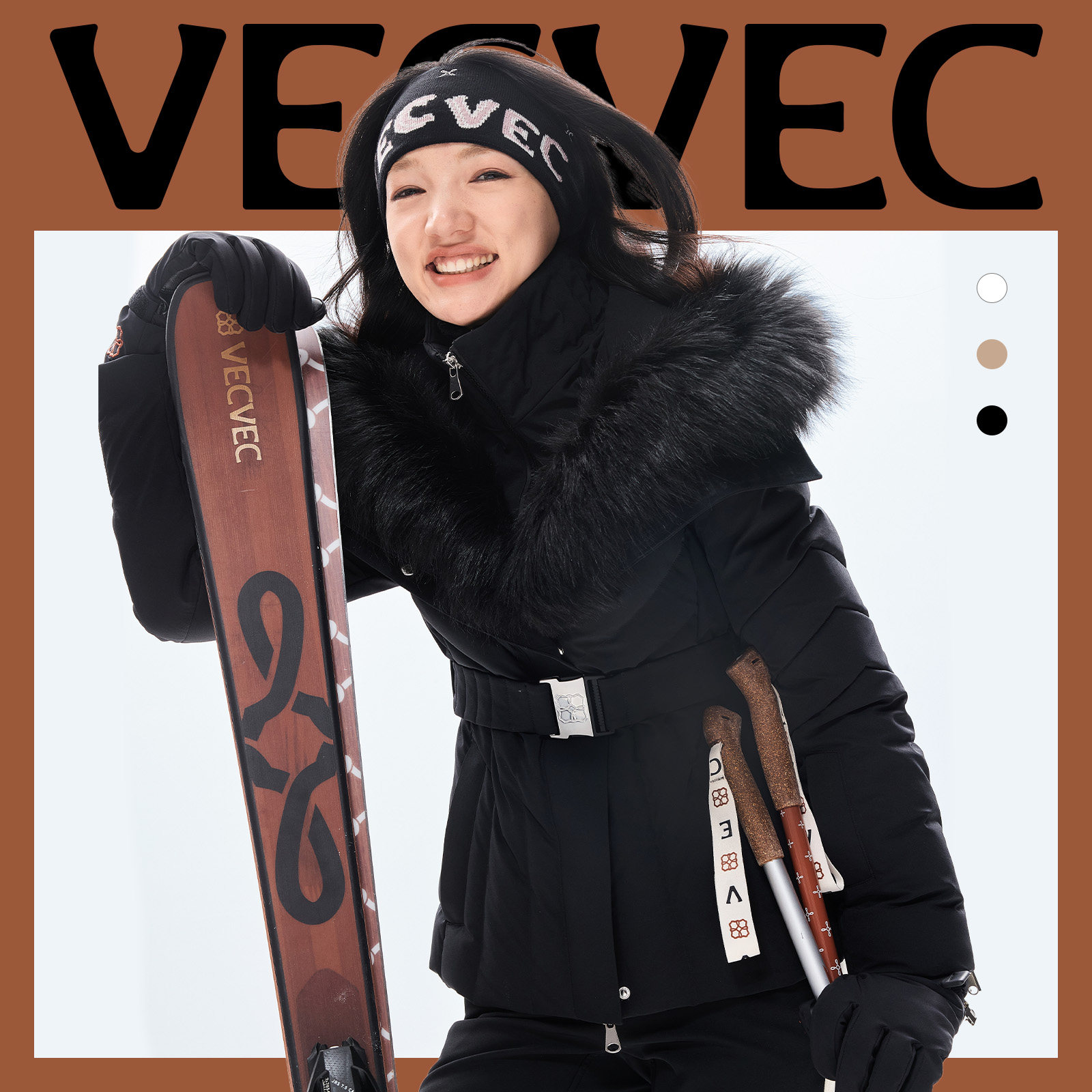 VECVEC鹅绒服羽绒服贵妇风休闲户外运动防风防水保暖双板滑雪服女
