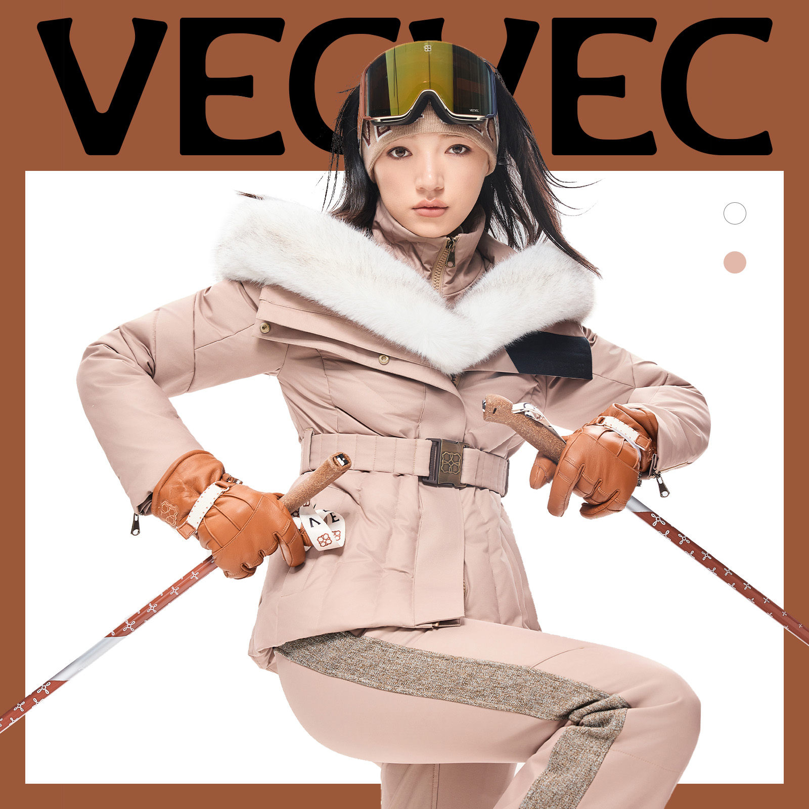 VECVEC鹅绒服羽绒服贵妇风休闲户外运动防风防水保暖双板滑雪服女