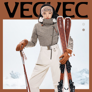 VECVEC连体滑雪服女老钱风双板保暖羊羔毛帽防水透气2025新款户外
