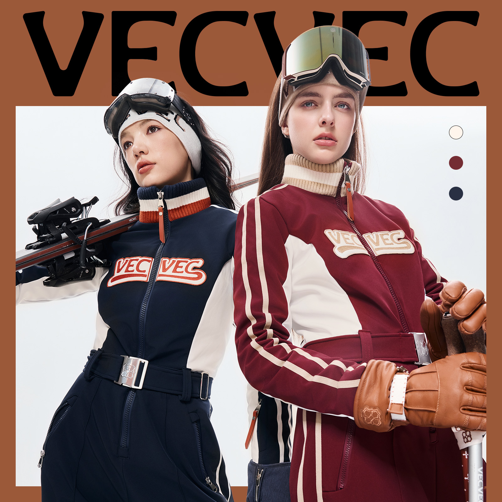 VECVEC滑雪连体服休闲美式学院风女生单双板防风防水专业户外运动