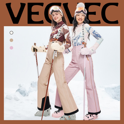VECVEC滑雪裤双板防风防水耐磨防寒夹棉复古风可拆卸背带修身女