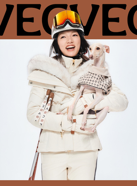 VECVEC滑雪服衣裤套装女冬季鹅绒保暖老钱贵妇风户外休闲运动防水