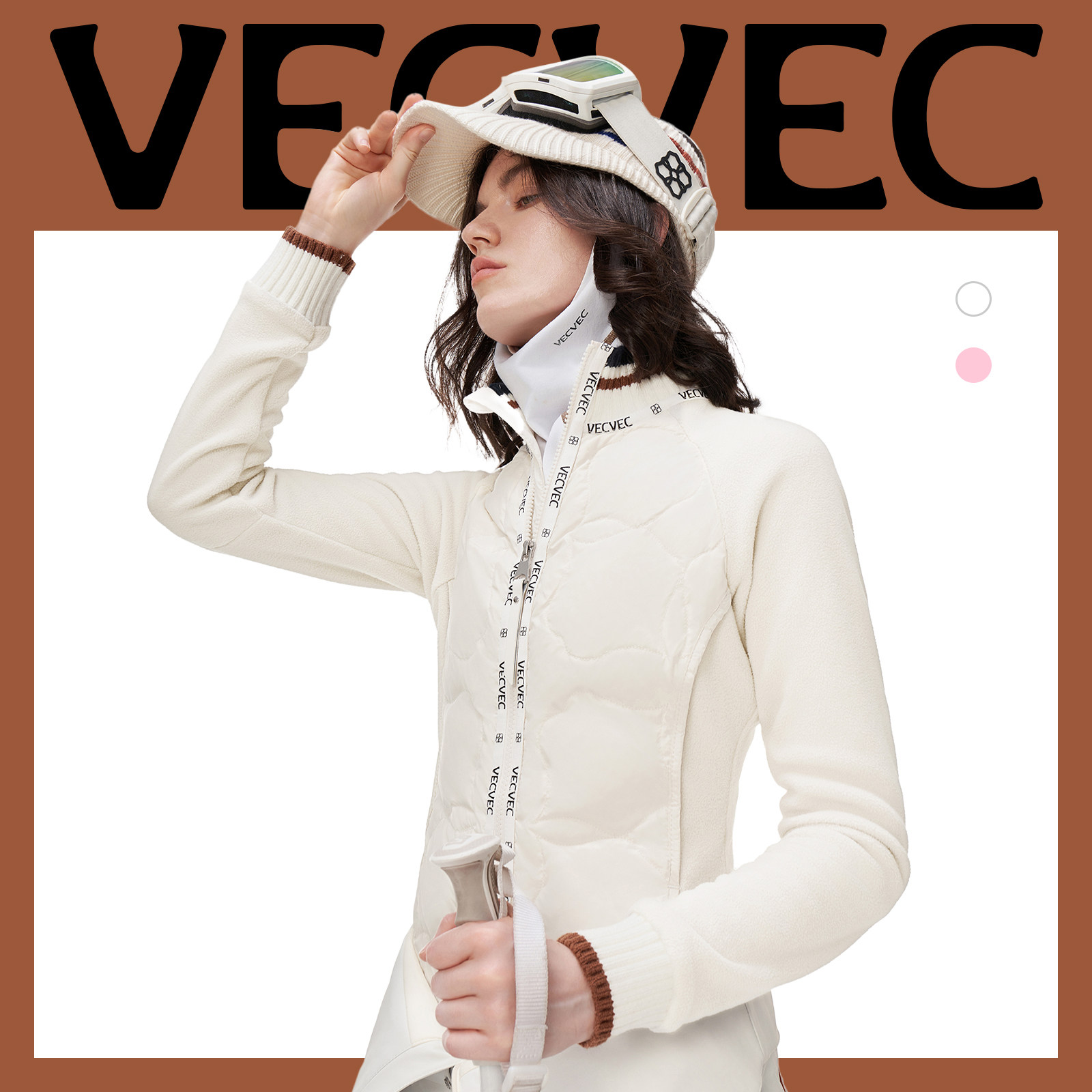 VECVEC滑雪内搭修身白鸭绒中层薄款羽绒服保暖长袖透气弹力打底衫