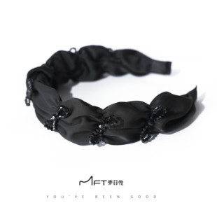 水晶蝴蝶结黑色百褶发箍精致宽边高颅顶发饰 2024新款 婉沁发箍