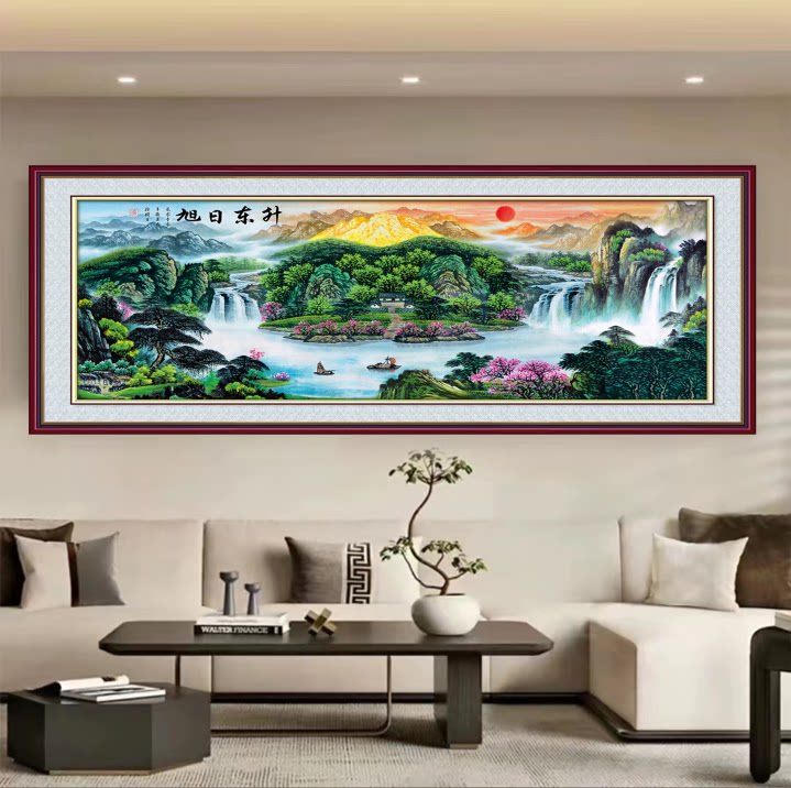新中式客厅沙发背景自粘装饰画墙财源广进墙贴画中式山水自粘贴画