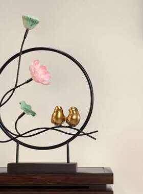 新中式摆件创意荷花装饰电视柜客厅茶室莲花饰品家居玄关铁艺摆设