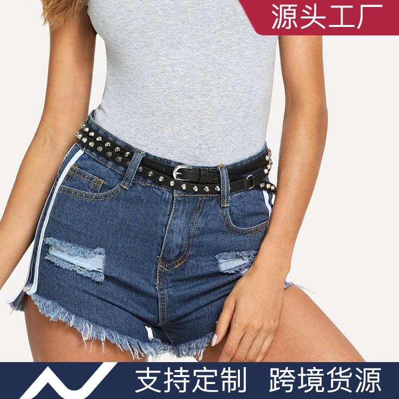 新品 新款女士双圈百搭休闲水桶钉细腰带铆钉超长朋克牛仔经典女,服饰配件/皮带/帽子/围巾,皮带扣,淘宝优惠券,粉丝福利购,淘宝优惠卷