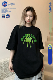 t恤女短款 NASA联名纯棉美式 正肩短袖 复古情侣装 别致印花上衣 夏季