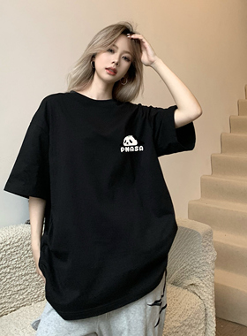 NASA联名熊猫重磅春夏纯棉短袖t恤男女款宽松打底潮牌大码情侣装