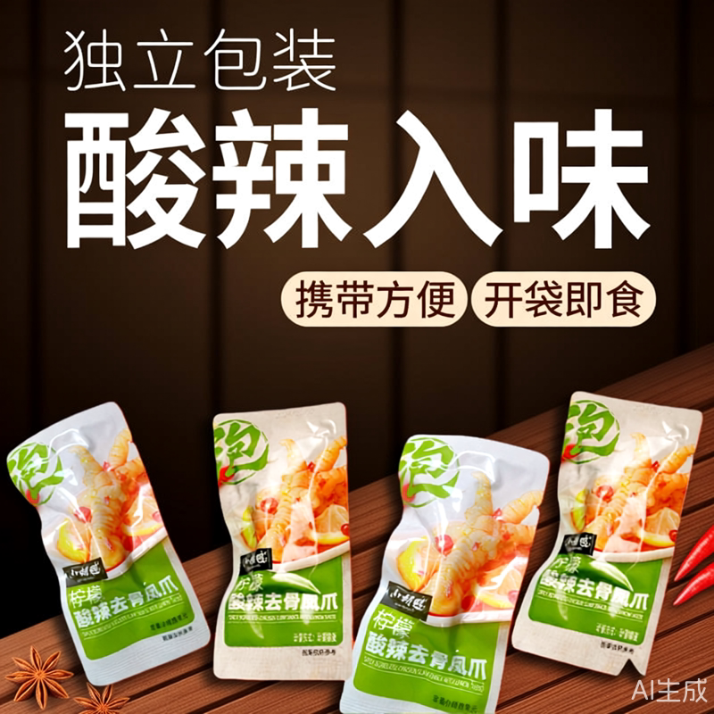 小胡鸭 柠檬酸辣味无骨鸡爪250g去骨凤爪鸡脚熟食小吃零食办公室