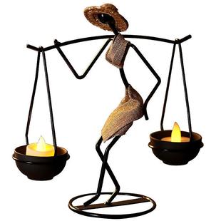 饰桌浪漫晚餐布置道具 复古铁艺烛台蜡烛摆件欧式 创意小金属烛光装