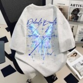 宽松型百搭半袖 纯棉重磅美式 t恤夏季 短袖 潮牌极光蝴蝶印花男女款