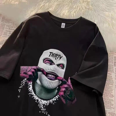 短袖西海岸风青少年蒙面土匪T恤