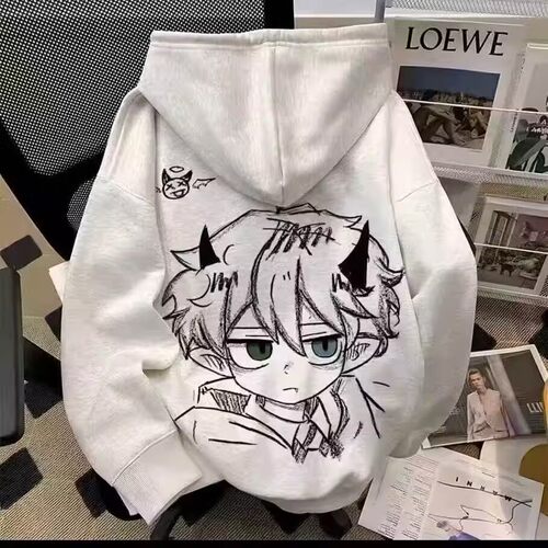银狐绒美式男孩恶魔角连帽卫衣女