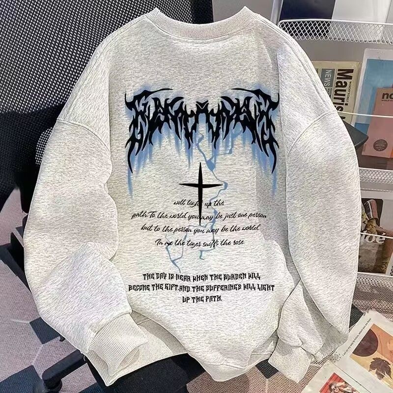 美式高街潮牌十字架闪电圆领卫衣男女秋冬款街头宽松复古印花外套,男装,卫衣,淘宝优惠券,粉丝福利购,淘宝优惠卷