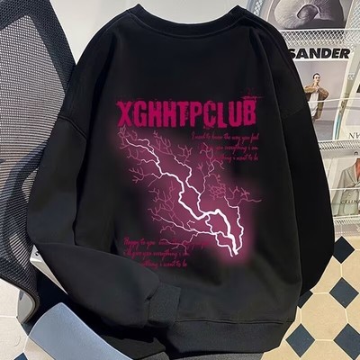 美式hiphop嘻哈闪电印花长袖T恤