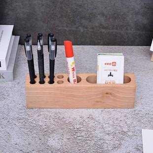 现简代简多约家用实木约榉木方形笔插笔架桌面功能办公实木笔筒
