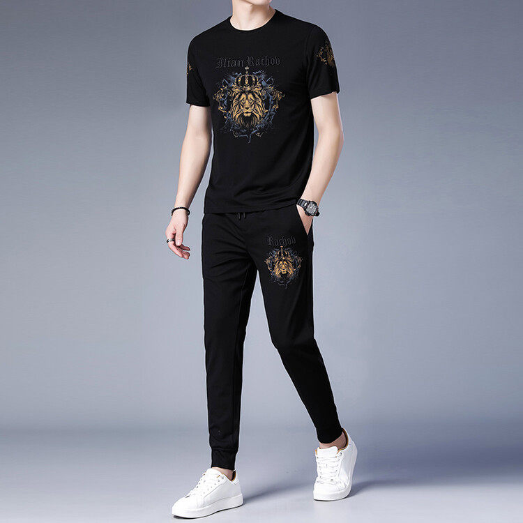 LUXURY PIG男士休闲运动套装夏季新款短袖t恤男潮牌长裤男装T111