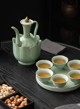 温酒壶套装加热茶杯酒杯清酒汝窑陶瓷白酒黄酒烫酒壶家用围炉煮酒