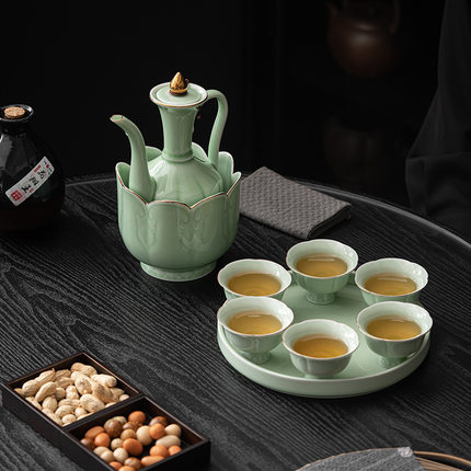 温酒壶套装加热茶杯酒杯清酒汝窑陶瓷白酒黄酒烫酒壶家用围炉煮酒