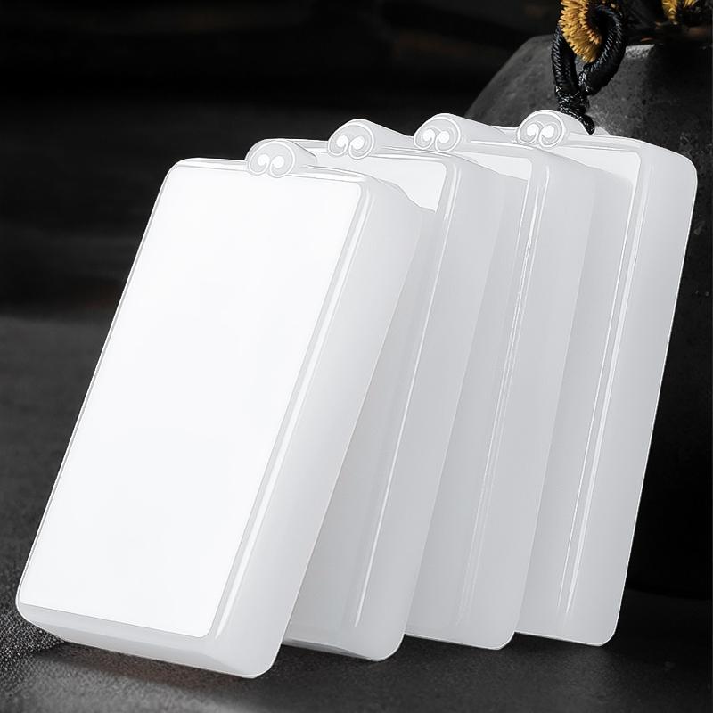 和田玉白玉羊脂白平安无事牌吊坠男女款玉吊坠玉佩玉牌子玉项链