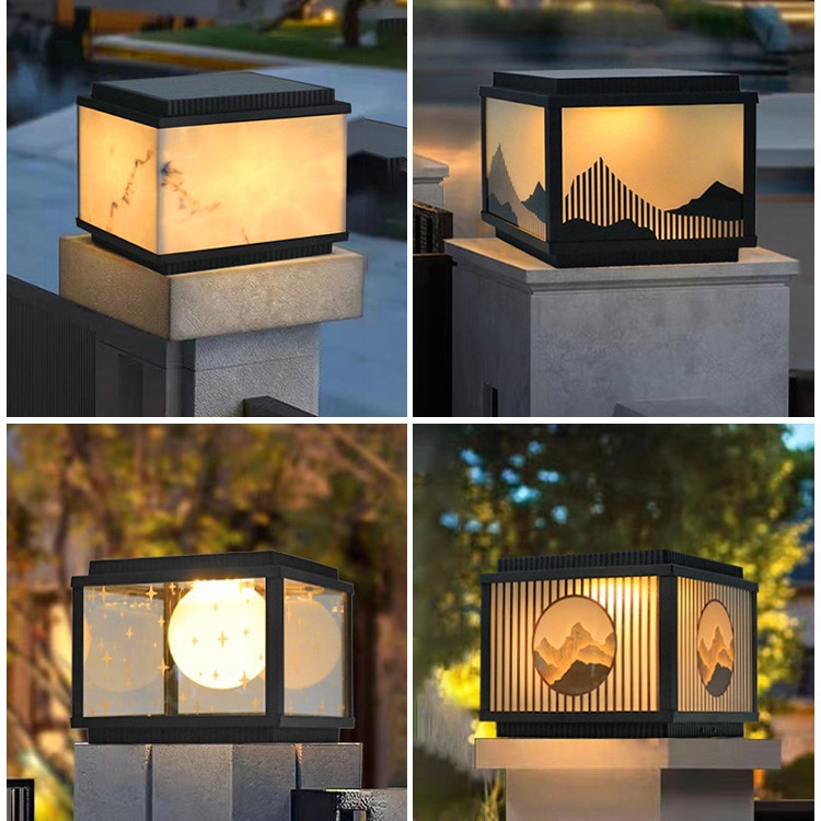 太阳能柱头灯现代简约大门柱灯户外庭院灯中式别墅围墙花园柱子灯