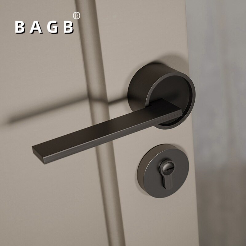 BAGB美式复古黄古铜室内卧室分体房门锁木门法式把手轻奢磁吸门锁