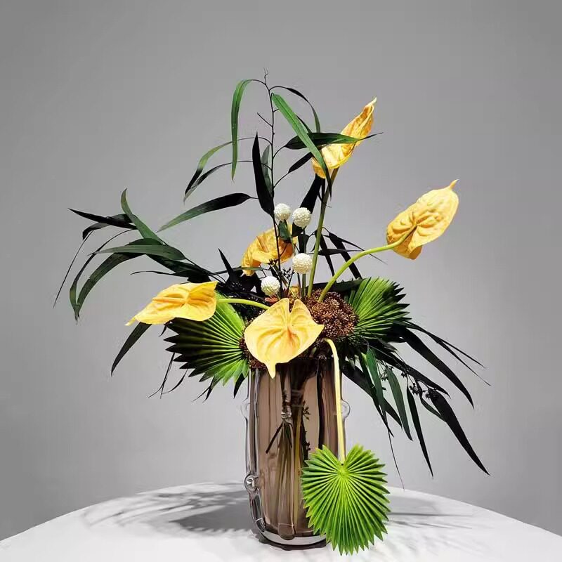 现代轻奢仿真花玻璃花器插花整体工艺花艺客厅餐桌样板房桌面摆件
