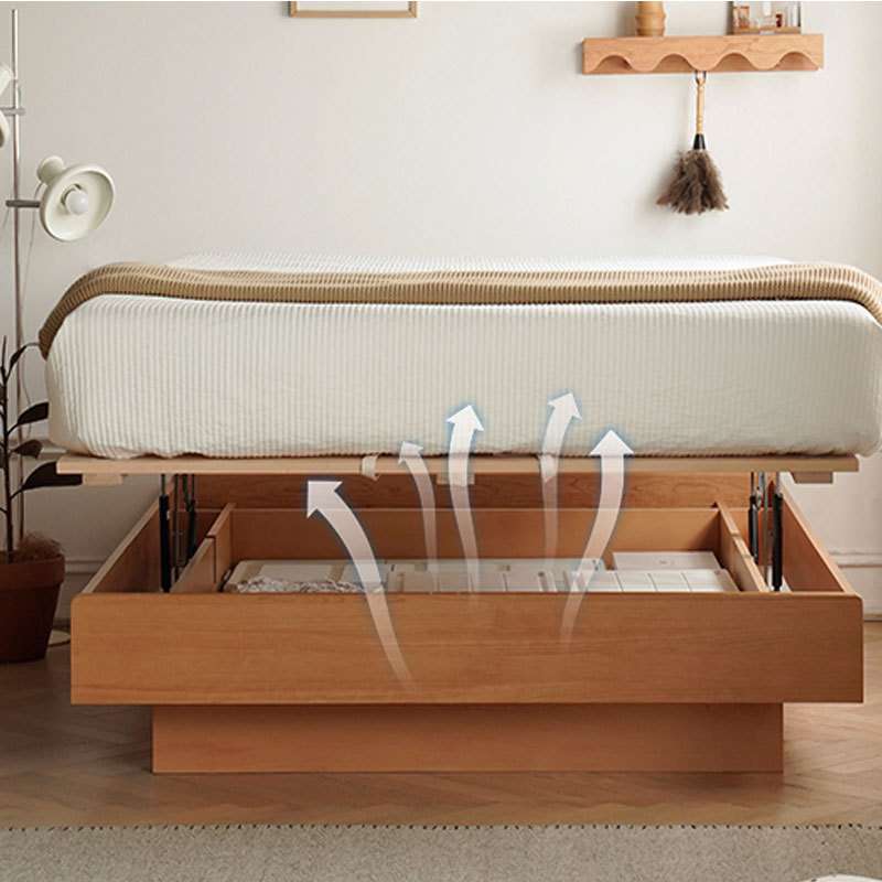 北欧樱桃木原木实木大床黑胡桃木榻榻米日式箱体无床头高箱双人床