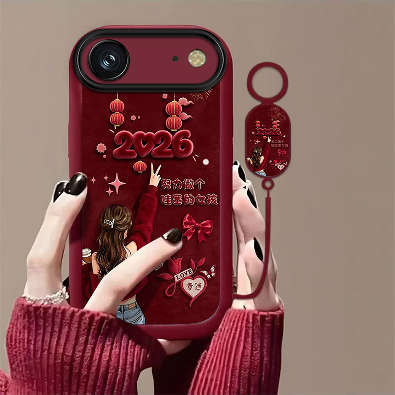 努力做个哇塞的女孩适用苹果17Air手机壳新款防摔镜头全包男女挂绳硅胶软壳创意保护套高级感时尚小众2026