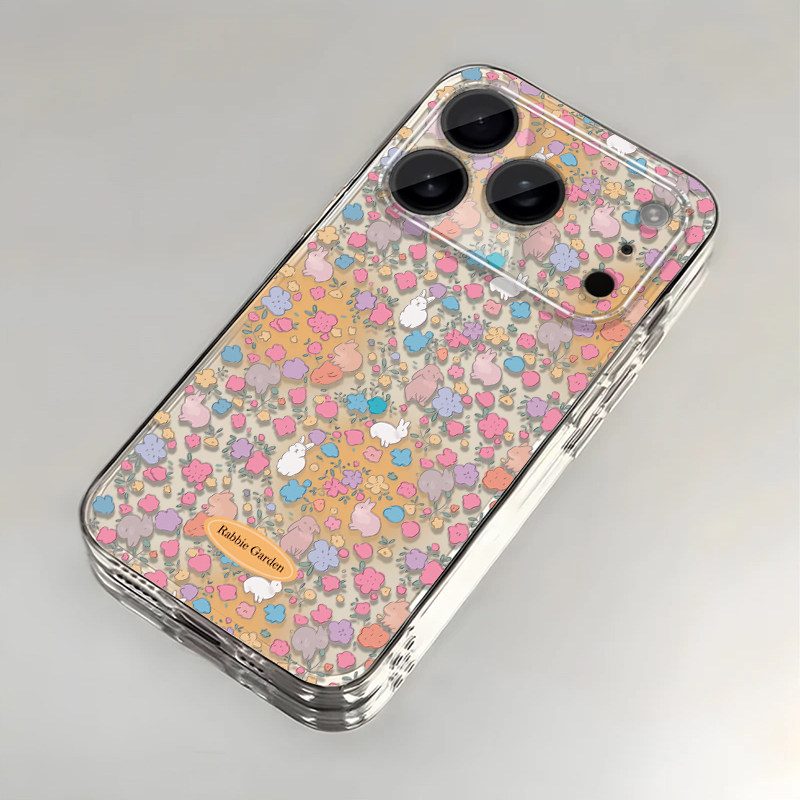 适用苹果17promax手机壳iPhone16/15pro新款14女13mini兔子xsmax防摔xr12pro透明11冬日碎花ip6s/7/8plus软se