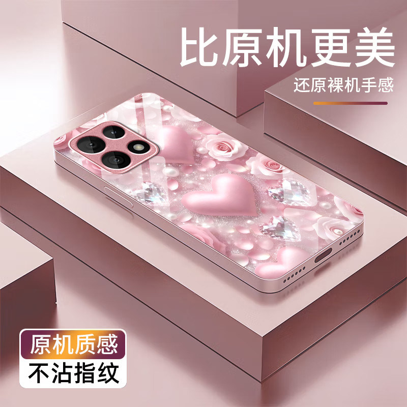 钻石爱心适用一加15t手机壳13/12/11/10/9r玻璃Turbo6xpro新款1+Ace6至尊版5Pro高级1加ace3/2v一加ace竞速版