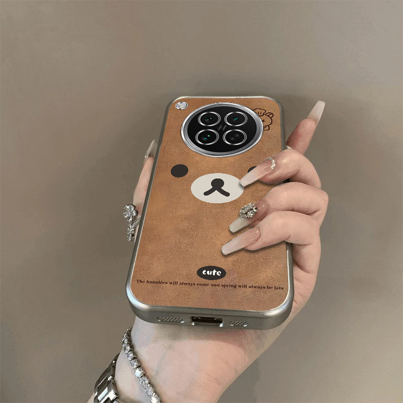 可爱棕熊适用OPPOFindX8S手机壳新款PKT110防摔镜头全包男女挂绳电镀外壳创意保护套高级感时尚个性小众情侣