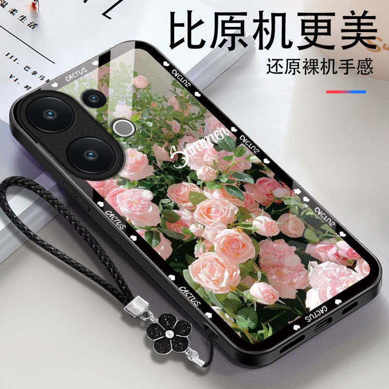 玫瑰花适用vivoS50手机壳vivoS30/s20/s19pro新款s18/s17/s16e玻璃s15/s12/s10防摔s9/s7t硬壳s6/s1高级感