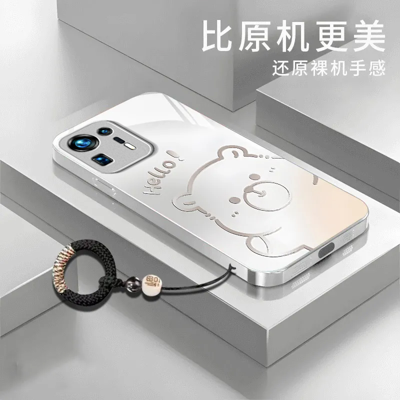 渐变水豚适用小米MIX4手机壳新款2106118C防摔镜头全包男女挂绳液态玻璃硬壳保护套高级感时尚个性小众情侣潮