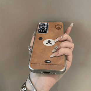 可爱棕熊适用红米Note11 5G手机壳新款21091116AC防摔镜头全包男女挂绳电镀外壳保护套高级时尚创意小众情侣