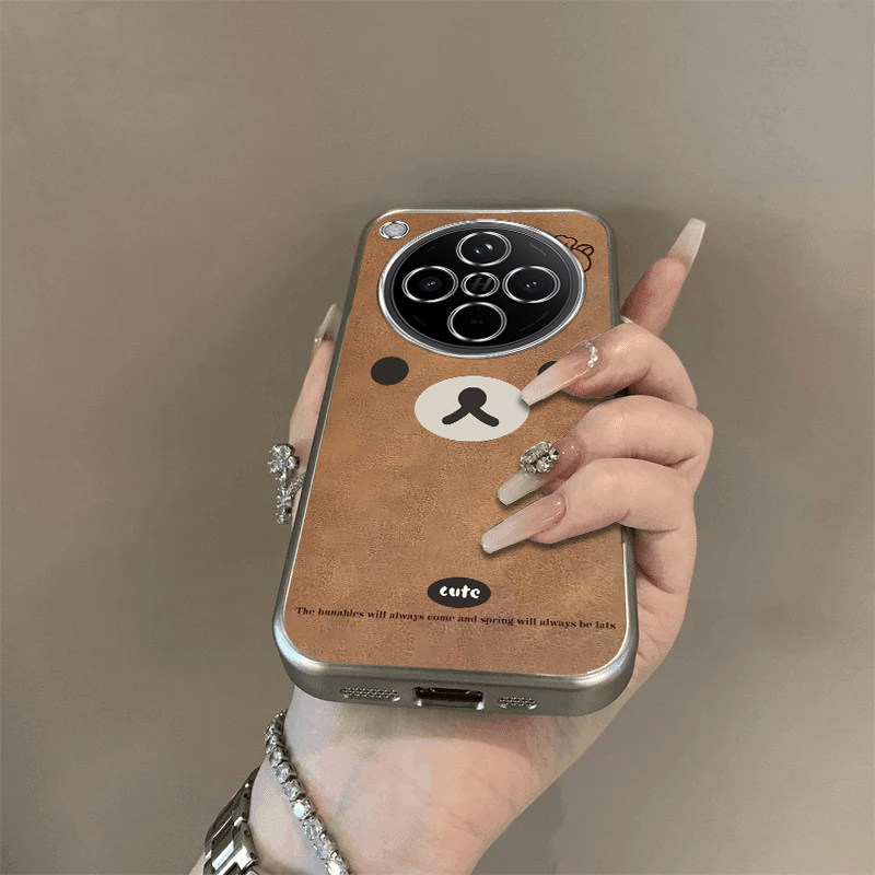 可爱棕熊适用OPPOFindX8手机壳新款PKB110防摔镜头全包男女带挂绳电镀外壳创意保护套高级感时尚个性小众情侣