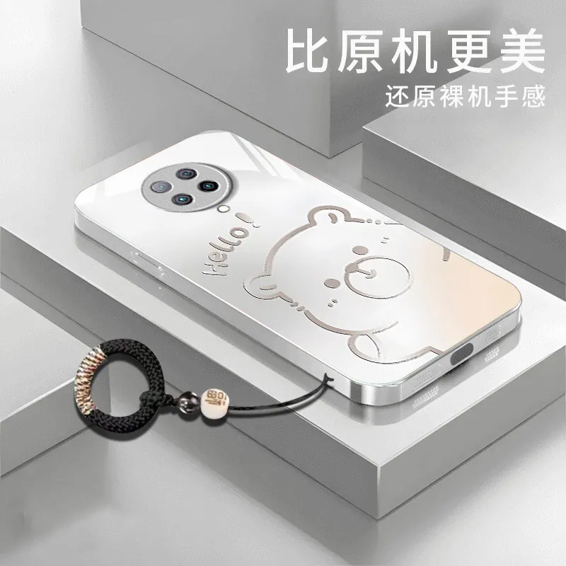 渐变水豚适用红米K30Pro变焦版手机壳新款防摔镜头全包男女挂绳液态玻璃保护套高级感时尚硬外壳个性小众情侣