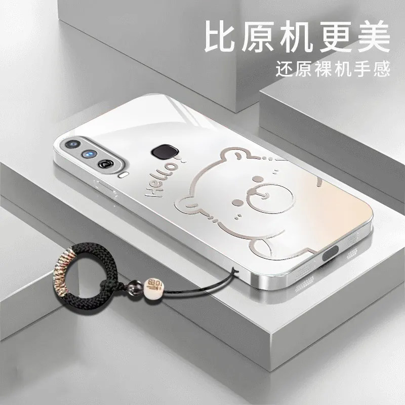 渐变水豚适用vivoY3S手机壳新款V1901A防摔镜头全包男女挂绳液态玻璃保护套高级感时尚硬壳个性网红同款情侣