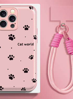 猫爪印适用苹果17promax手机壳iPhone16e/15pro新款14plus女ip13pro全包防摔12气垫壳11高级小众马年带挂绳