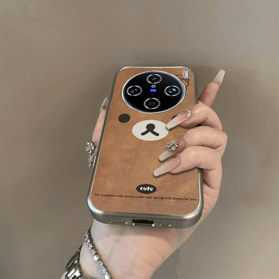 可爱棕熊适用vivoX100Pro手机壳新款V2309A防摔镜头全包男女挂绳电镀外壳保护套高级感时尚创意个性网红情侣