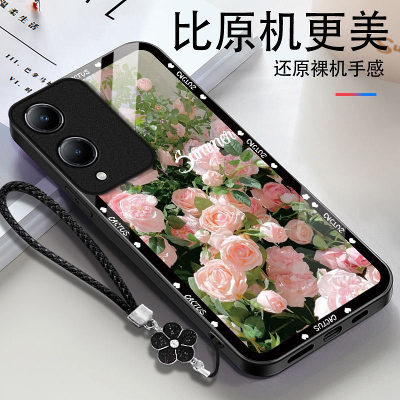 玫瑰花适用vivoY36s手机壳y36i新款y35m+玻璃y33/y31/y3s全包y32/y30/y20防摔y36c硬壳y33e液态y305g高级感