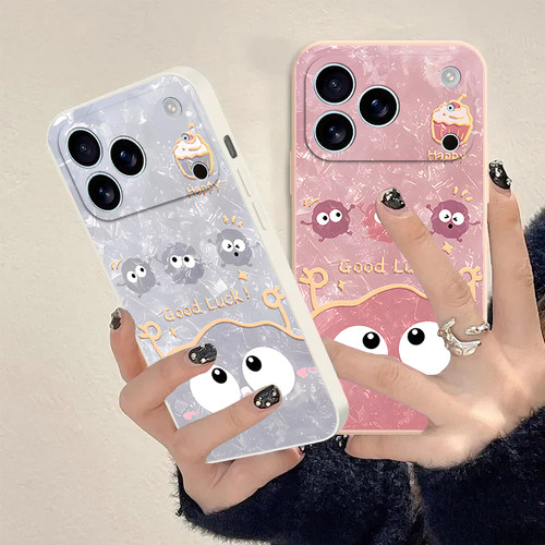 大眼煤球适用苹果17promax手机壳iPhone16/15pro新款14女13mini全包xsmax防摔xr12pro软壳11高级ip6s/7/8plus