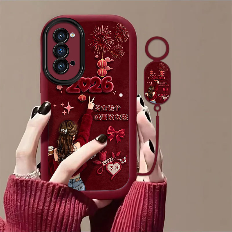 努力做个哇塞的女孩适用OPPOReno4Pro手机壳新款防摔镜头全包男女带挂绳硅胶软壳创意保护套高级感时尚小众