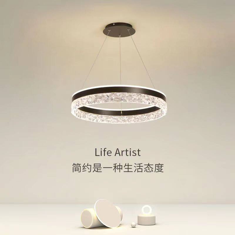 主卧室灯轻奢风北欧现代简约设计感餐厅吧台餐桌圆环吊灯房间主灯