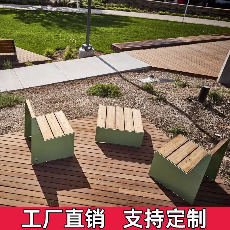 简约度假风不锈钢民宿木质桌椅套件户外休闲方形坐凳庭院外摆桌椅