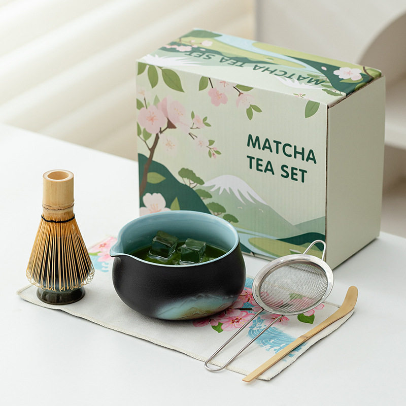 2025釉画彩远山抹茶碗套装打抹茶工具抹茶刷粉碗搅拌器茶筅器具